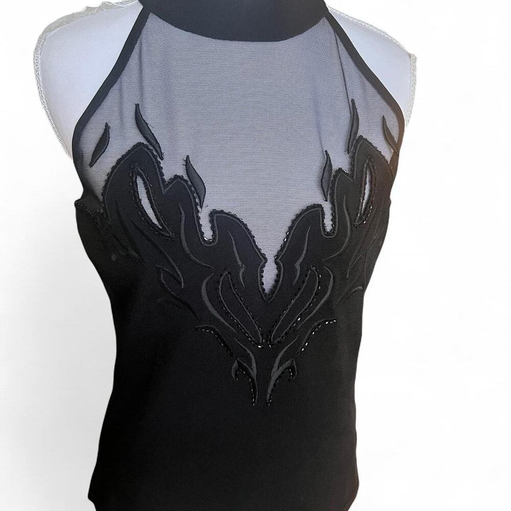 Cache Black Mesh Flame Appliqu Halter Top Y2k / E… - image 5